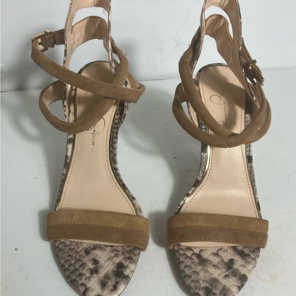 Jessica Simpson Brown Snakeskin Print Suede Strap High Heels NWOT - Picture 5 of 10